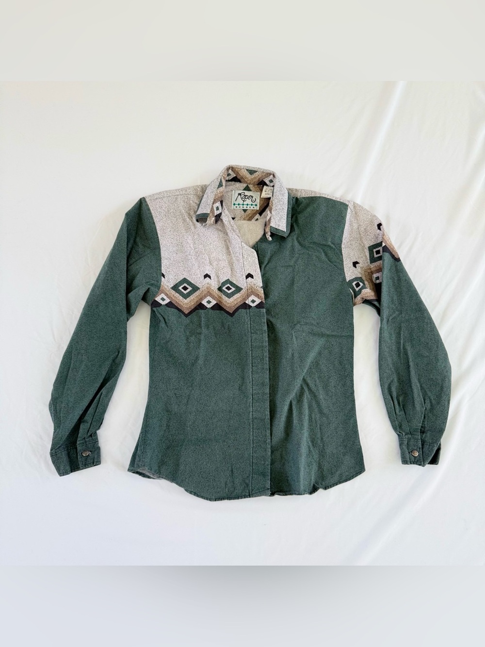 VTG Roper Border Southwestern Western Aztec Button Down Women S 100% Cotton